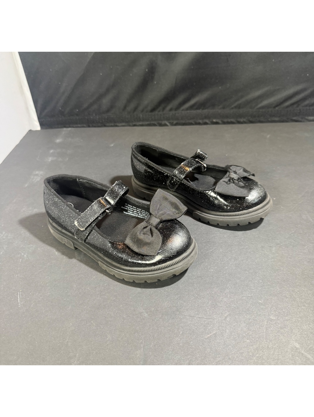 Cat & Jack Toddler Bridget Black Glitter Bow Mary Jane Flats Dress Shoes Size 10